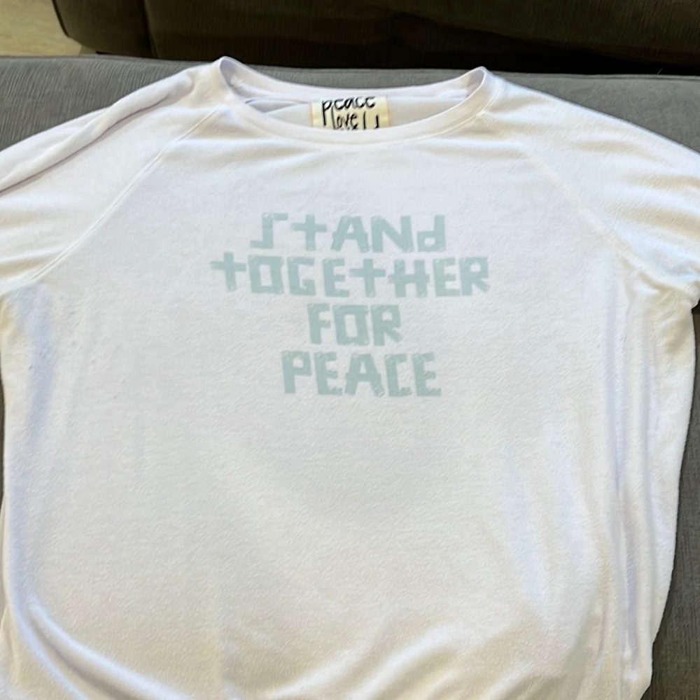 White Peace Love World sweater